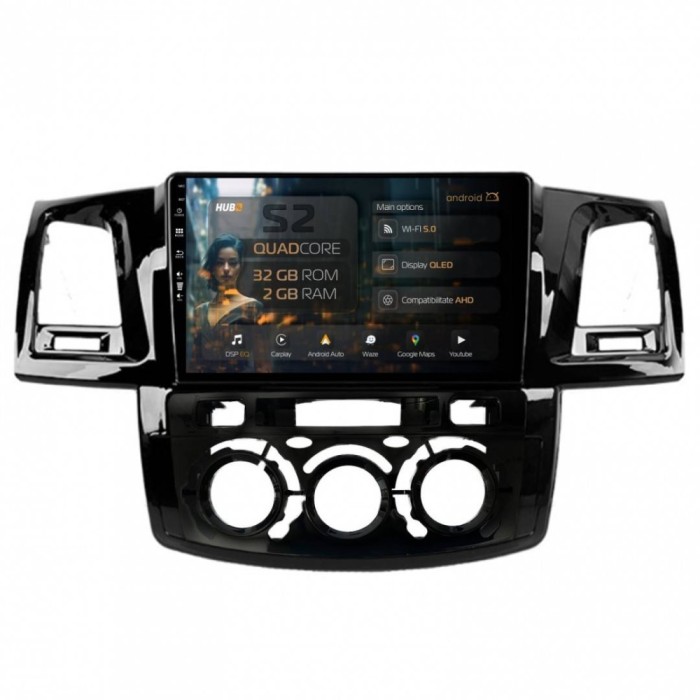 Navigatie Toyota Hilux (2008-2014) Clima Manuala 2GB RAM Android 13 GPS Wi-FI Carplay Android Auto USB Bluetooth Radio Waze Touchscreen 9 inch