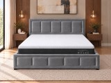 Pat Daily 180x200 cm cu Lada Depozitare, Tapitat Catifea, Gri, Somiera Inclusa