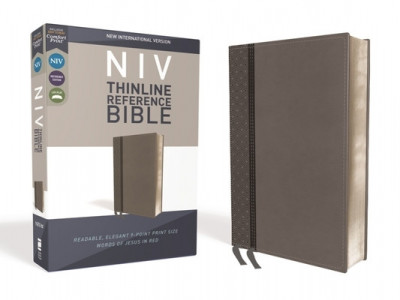 NIV, Thinline Reference Bible, Imitation Leather, Gray, Red Letter Edition, Comfort Print foto