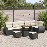 Cumpara ieftin Set de canapele pentru grădină cu pernă 9 pcs negru și crem