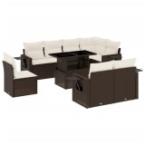 Cumpara ieftin Set canapele de gradina cu perne, 9 piese, maro, poliratan