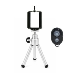 Mini trepied extensibil din aluminiu pentru telefon cu suport cu arc dublu si telecomanda Bluetooth, montura 1 4 inch, 13.5, 19.5 cm