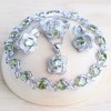 Set bijuterii placate cu argint 925, cu cristale de zirconiu verde-peridot, Alama