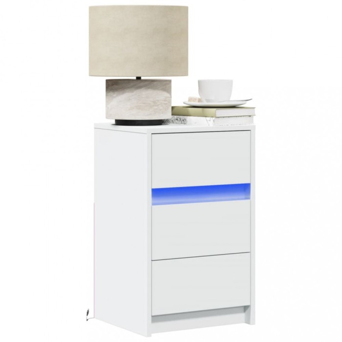 vidaXL Noptieră cu lumini LED, alb, lemn prelucrat