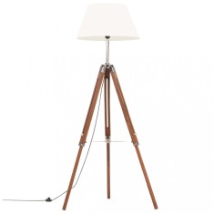 Lampa de podea trepied, maro miere ?i alb, 141 cm, lemn de tec foto