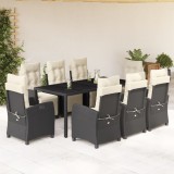 vidaXL Set mobilier de grădină cu perne, 9 piese, negru, poliratan 3212887