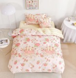 Cumpara ieftin Lenjerie De Pat Capsunica Xc083, Bumbac, 4 Piese, Cu Elastic, Imprimeu, Roz