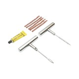 Kit profesional vulcanizare anvelope tubeless la rece, snur etansare 5 buc, unealta spiralata, ac inserare, tub solutie cauciuc adeziv