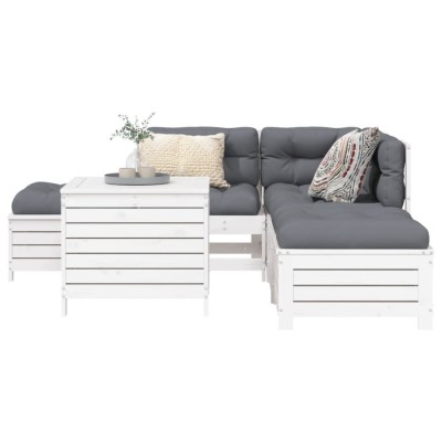 Gossi set canapea de gradina, 6 piese, alb, lemn masiv pin foto