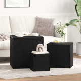 vidaXL Set de 3 mese laterale stivuibile, stejar negru, lemn prelucrat
