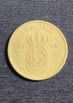 Moneda 1 coroana 1948 Danemarca foto