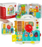 Jucarie educativa senzoriala Montessori, valiza cu butoane, ursulet XXL, lumina si sunet, 23,5 cm x 25,5 cm, Oem