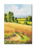 Cumpara ieftin Tablou peisaj cu lan de grau pictat manual, Bogatie, 70x50cm ulei pe panza, Constantin Feraru