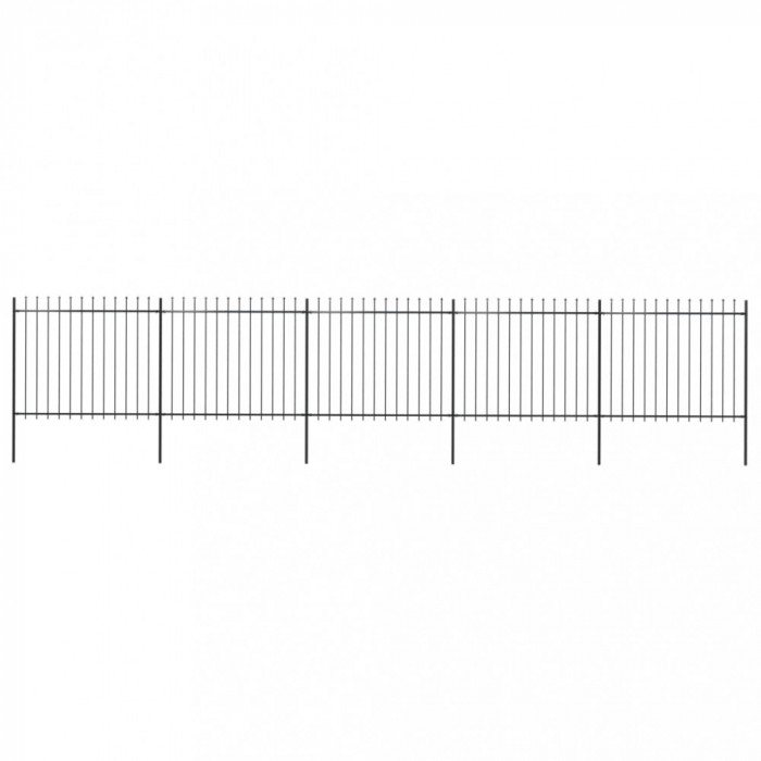 vidaXL Gard de grădină cu v&acirc;rf suliță, negru, 8,5 x 1,5 m, oțel