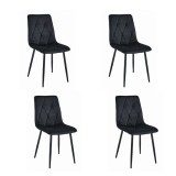 Set 4 scaune bucatarie/living, Artool, Libra, catifea, metal, negru, 44x40x88.5 cm