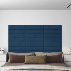 vidaXL Panouri de perete 12 buc. albastru 60x15 cm catifea 1,08 m&sup2;