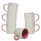 Set 6 cani, 320 ml, Portelan, Alb/Roz