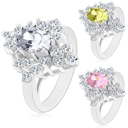 Inel de culoare argintie, zirconiu strălucitor cu suprafață lucioasă - Marime inel: 51, Culoare: Roz