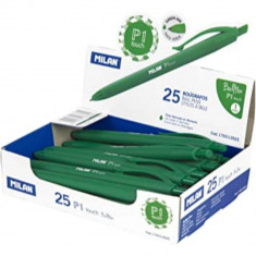 Pix MILAN Rubber Touch, Mina Verde, 25 Buc/Set, Varf 1 mm, Mecanism si Corp din Plastic Cauciucat de Culoare Verde, Pixuri Milan, Pix Verde, Pix cu Pa