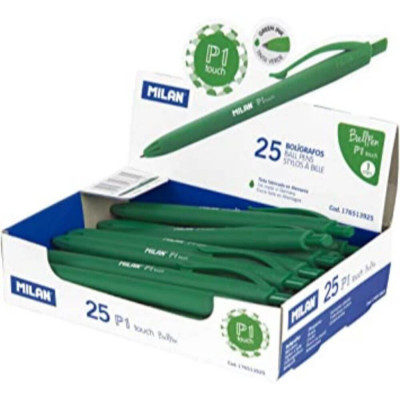 Pix MILAN Rubber Touch, Mina Verde, 25 Buc/Set, Varf 1 mm, Mecanism si Corp din Plastic Cauciucat de Culoare Verde, Pixuri Milan, Pix Verde, Pix cu Pa foto