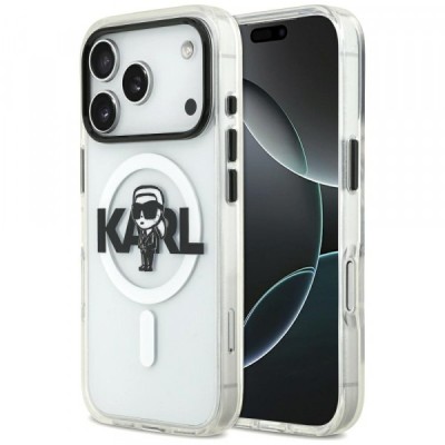 Husa MagSafe pentru Apple iPhone 17 Pro, Karl Lagerfeld, IML Sketch Logo Karl, Transparenta foto