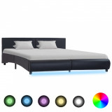 Cadru de pat cu LED, negru, 180 x 200 cm, piele ecologică, Cires, Dublu, Cu polite semirotunde, vidaXL