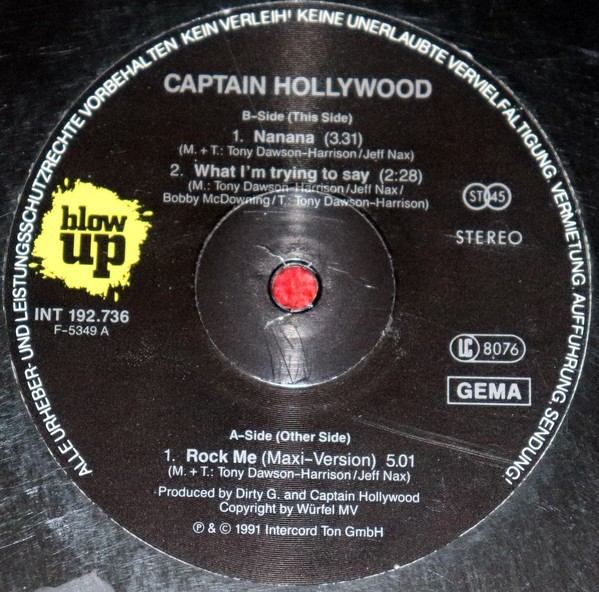 Vinil 12&quot;, , 45 RPM, - Captain Hollywood &ndash; Rock Me (VG+)