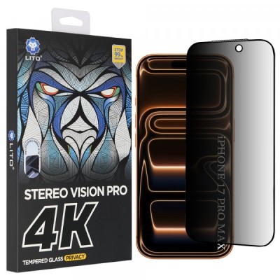 Folie de protectie Ecran Privacy Lito D+ Max 4K pentru Apple iPhone 17 Pro Max, Sticla Securizata, Full Glue foto