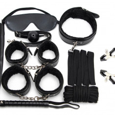 Set BDSM Erotic Time 8 Piese, Negru, Passion Labs