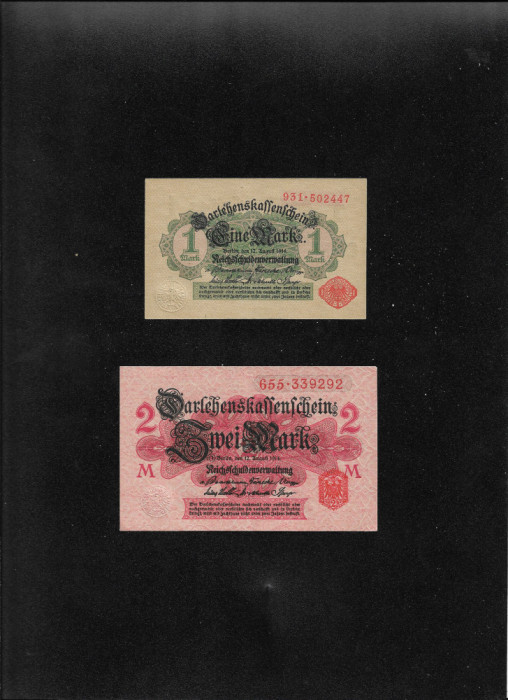 Set Germania 1 + 2 mark marci 1914 aunc/unc