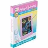 Tablă Magică Desen Copii MalPlay, Caiet Reutilizabil + 10 Cărți Șabloane, Markere Colorate, Lumini LED, Joc Educativ Artă, Roz