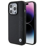 Husa BMW iPhone 15 Pro Natural Leather Textured &amp; Stripe, negru, BMHCP15L22RDPK