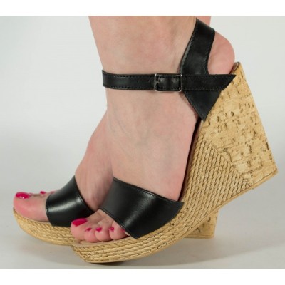 Sandale platforma negre piele naturala dama SS03 foto