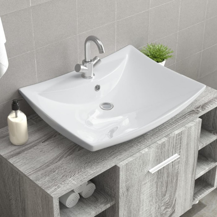 vidasXL Chiuvetă ceramică lux dreptunghiulară preaplin &amp; gaură robinet