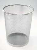 Cos gunoi plasa metalica rotund, gri, negru, practic si elegant, pentru birou sau casa