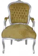 Semifotoliu baroc din lemn masiv argintiu cu tapiterie verde CAT520E52