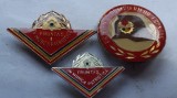 ROMANIA - SET 3 INSIGNE FRUNTAS : 2 x FRUNTAS IN MUNCA PATRIOTICA + PRIETEN AL POMPIERILOR - FRUNTAS , IM1.261