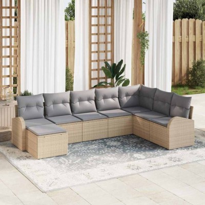 vidaXL Set de canapele pentru grădină cu pernă 8 pcs Bej Rattan poli 3346160 foto