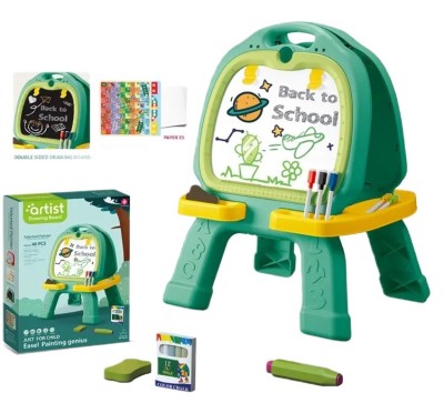 Tabla de desenat pliabila cu doua fete si 2 jocuri de societate incluse WePro Store, partea magnetica pentru accesorii si cea neagra pentru scris cu c foto