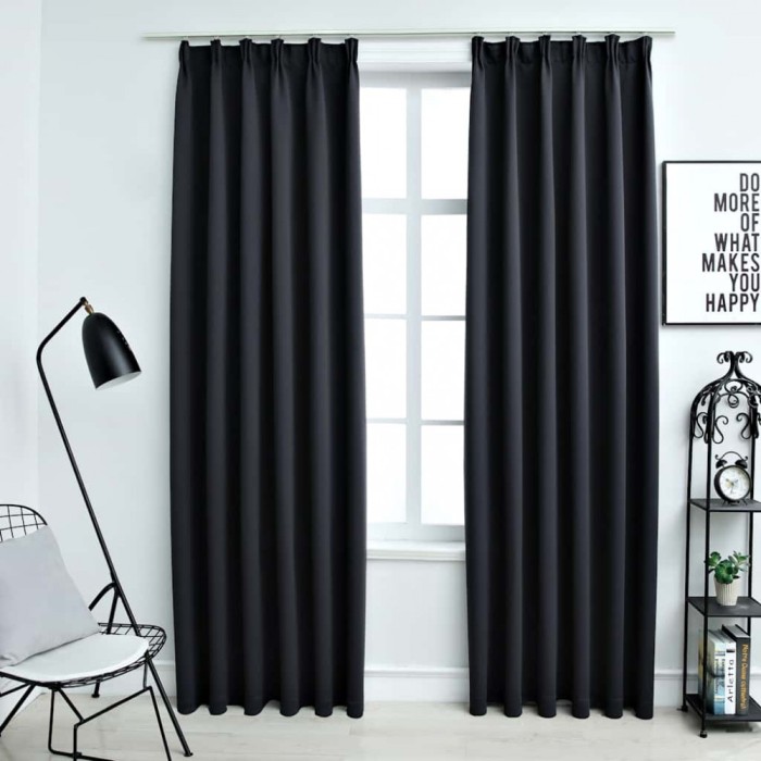 vidaXL Draperii opace cu c&acirc;rlige, 2 buc., negru, 140 x 175 cm