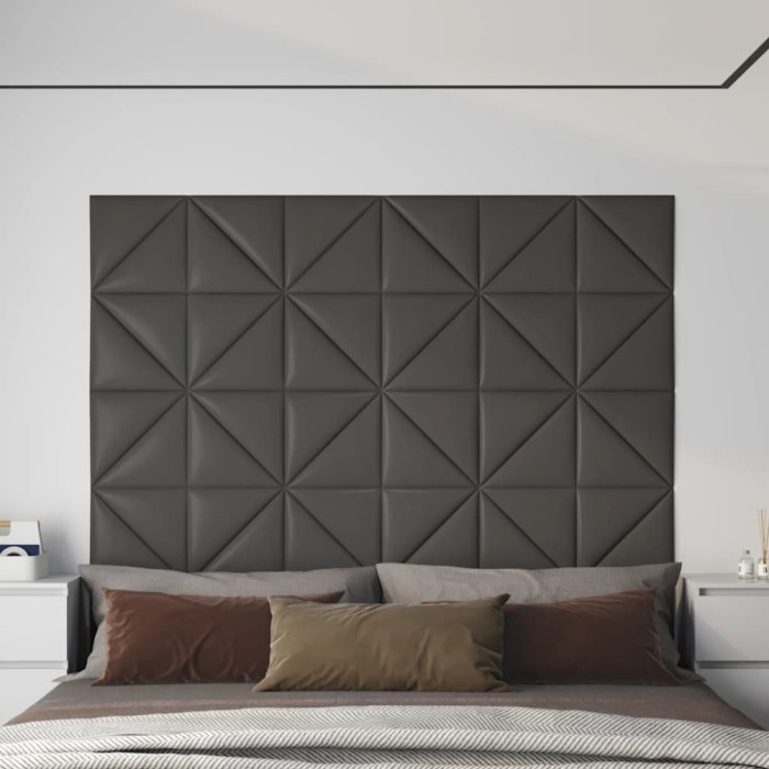 vidaXL Panouri de perete 12 buc. gri, 30x30 cm piele ecologică 0,54 m&sup2;