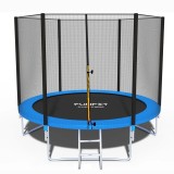 Trambulina cu plasa si scara acces, diametru 252 cm, maxim 120 kg, picioare duble in U, albastra