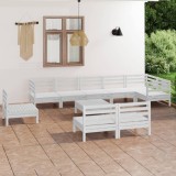 VidaXL Set mobilier de grădină, 10 piese, alb, lemn masiv de pin 3082910