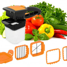 Feliator multifunctional pentru fructe si legume Nicer Dicer 5in1, cu recipient si 3 lame, portocaliu