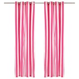 Cumpara ieftin Perdele cu inele metalice, 2 buc., dungi roz, 140x175 cm textil