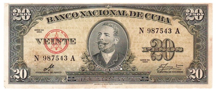 Cuba 20 Pesos 1960 P-94 Seria 987543
