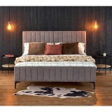 Pat matrimonial HM Francesca, tapiterie textil, somiera inclusa, cadru metalic lemn masiv, 160 x200, gri