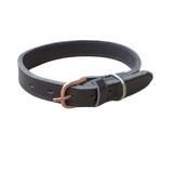 Zgarda Caini Piele Naturala Dubla Neagra, 60cm x 2.5cm, Marime L, Ajustabila 37-48cm, Talie Mare
