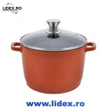 Oala tip tuci din aluminiu cu invelis din ceramica marmorata Grunberg GR2008, cu capac, 7.15 l, caramiziu