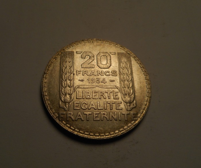 Franta 20 Franci 1934 UNC